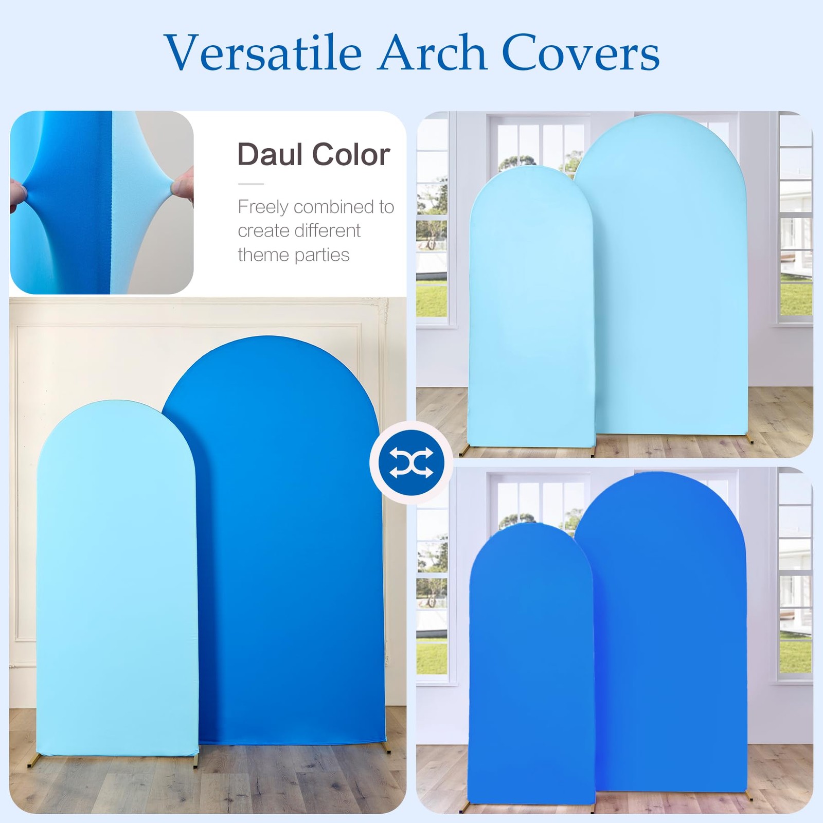Blue Royal Blue Arch Backdrop Cover Set of 2-7.2ft 6ft Dual Color Wedding Arch