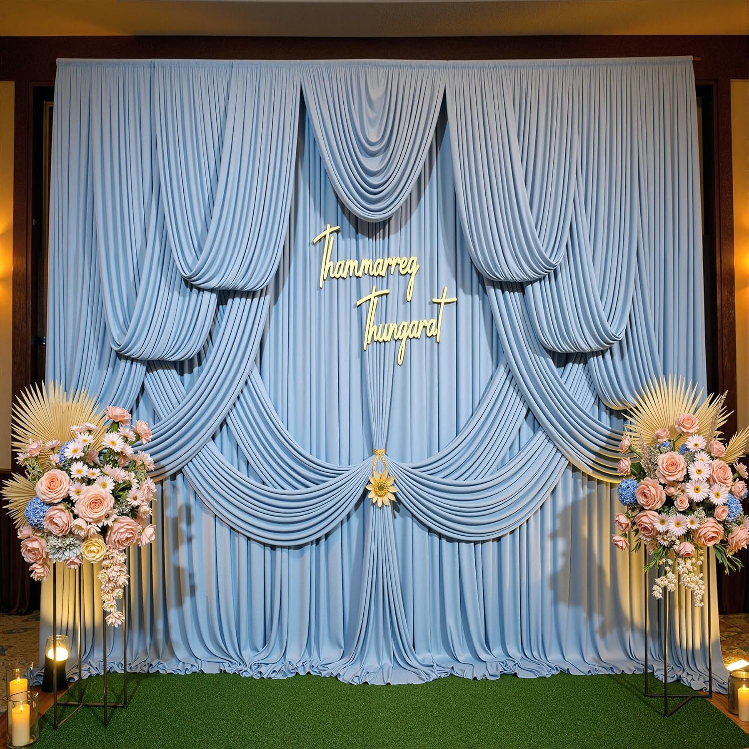 40Ftx12Ft Dusty Blue Backdrop Curtains for Parties, Wrinkle Free Polyester Photo