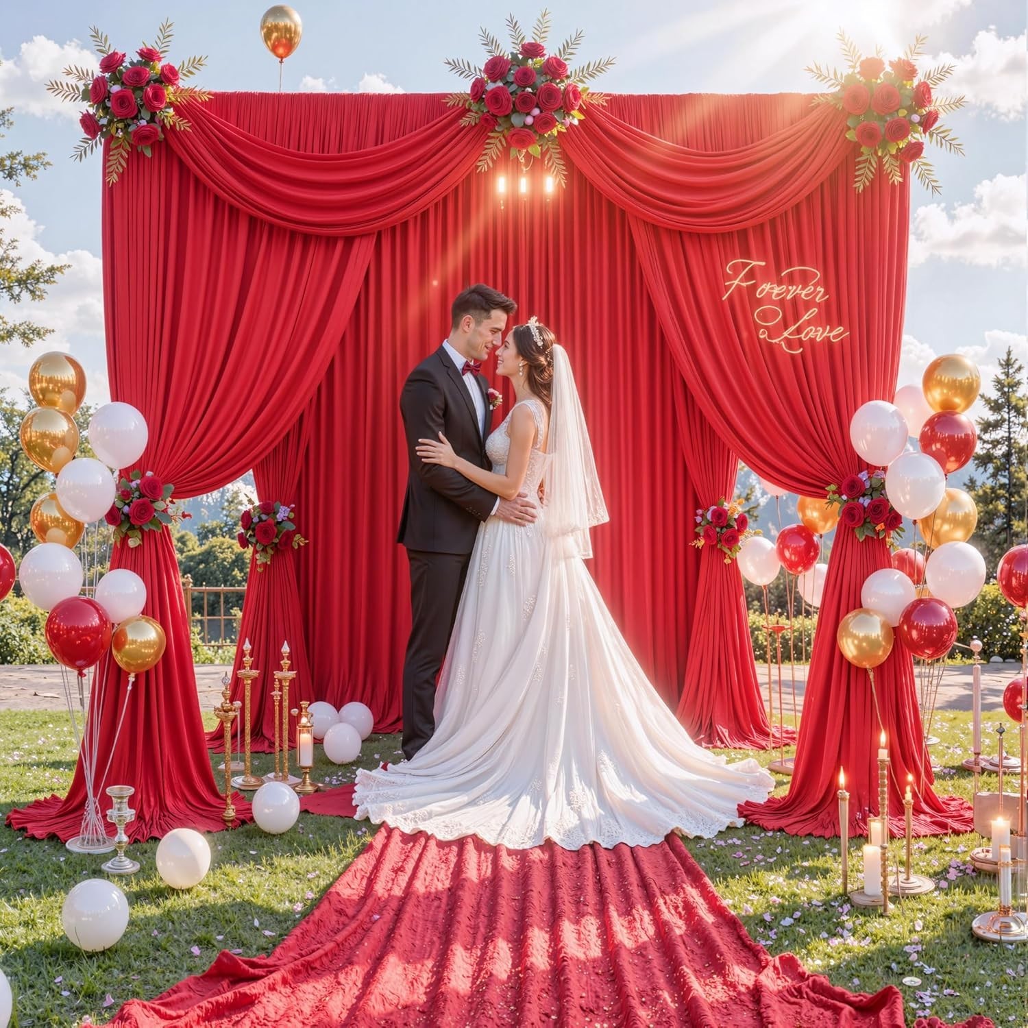 10ft x 8ft Wrinkle Free Red Backdrop Curtains for Parties, Polyester Photo Ba…