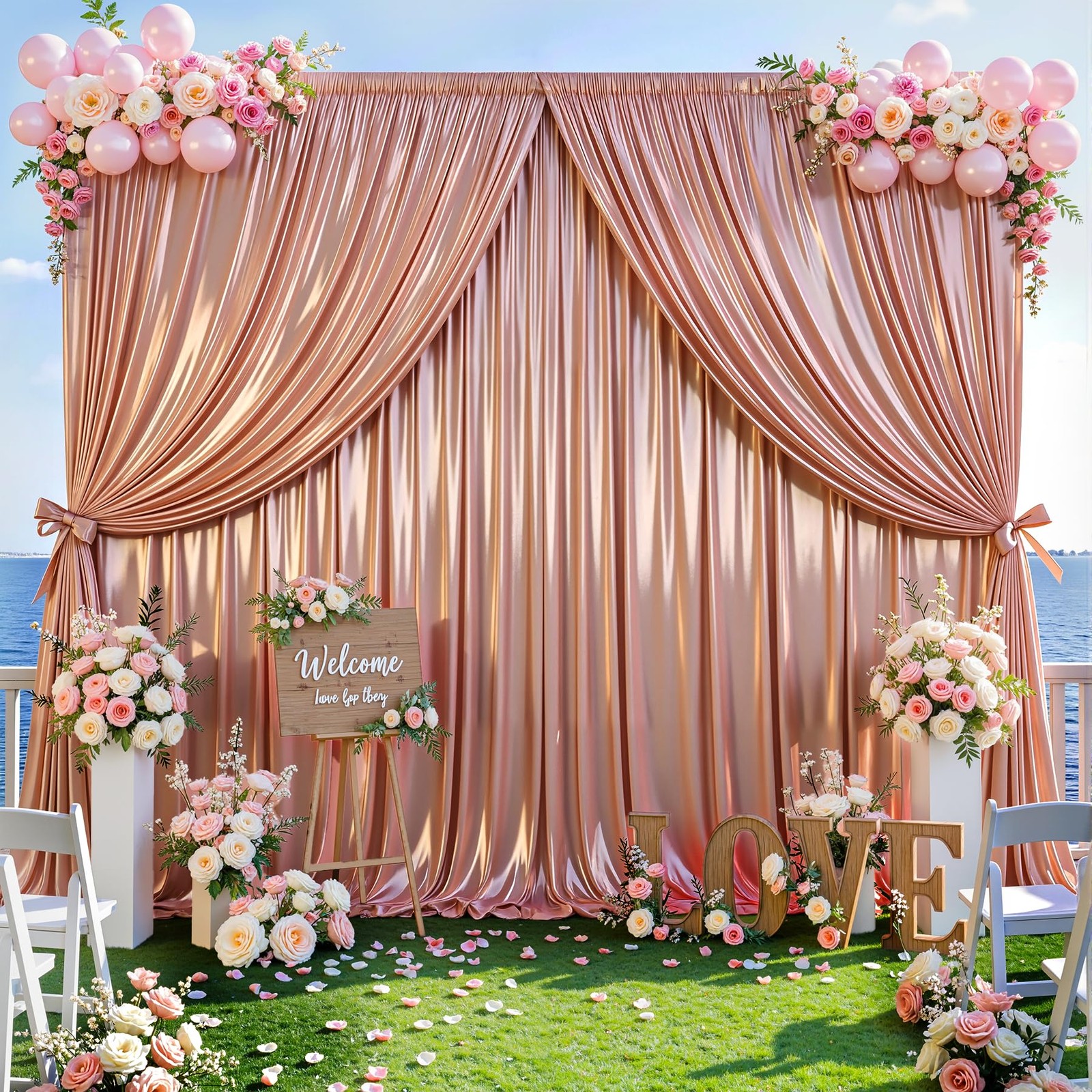 40x10ft Rose Gold Glitter Backdrop Curtain for W5 x H10′(8 Panels),