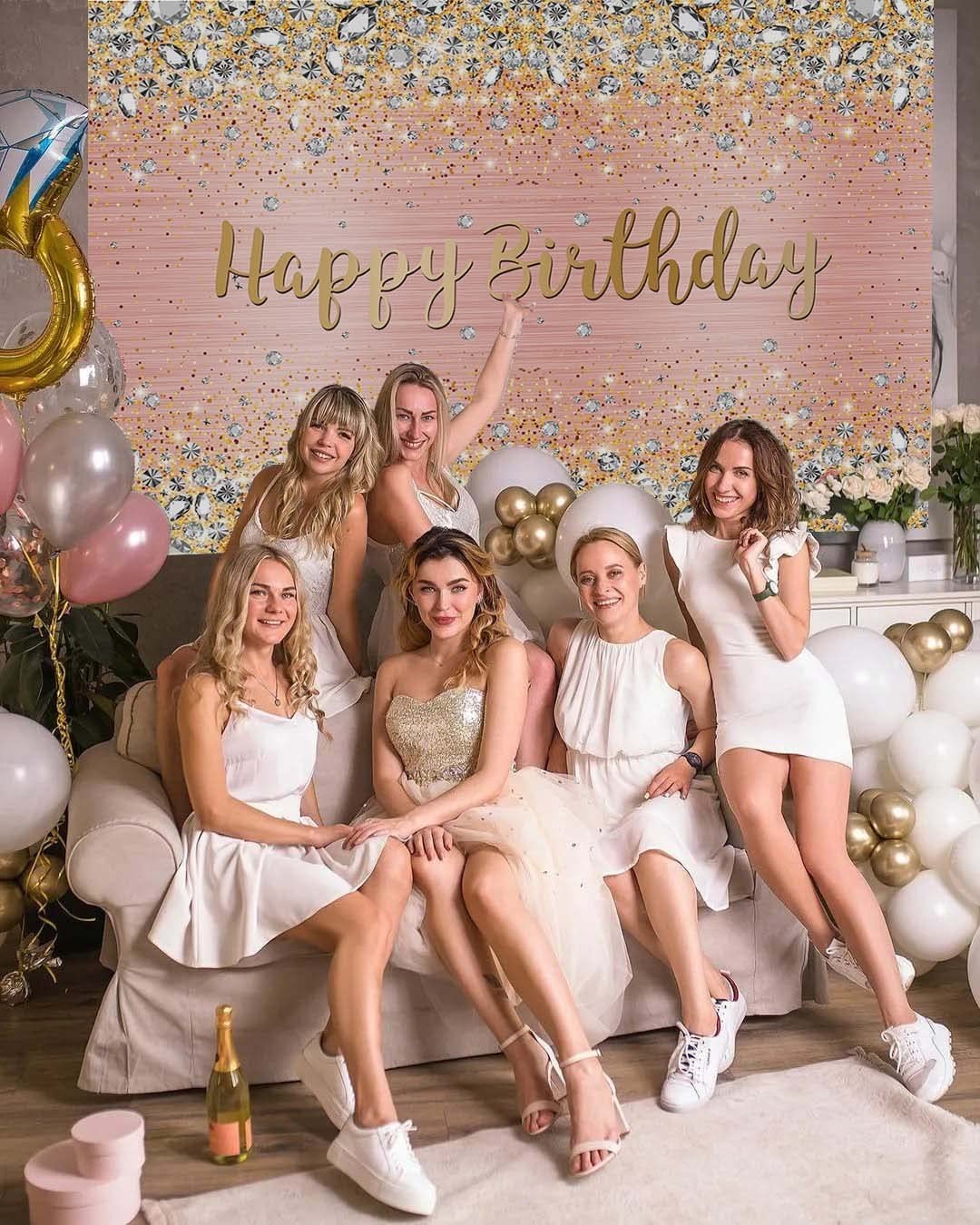 Happy Birthday Backdrop Pink and Rose Gold Dot Glitter Sparkle Party Decorations