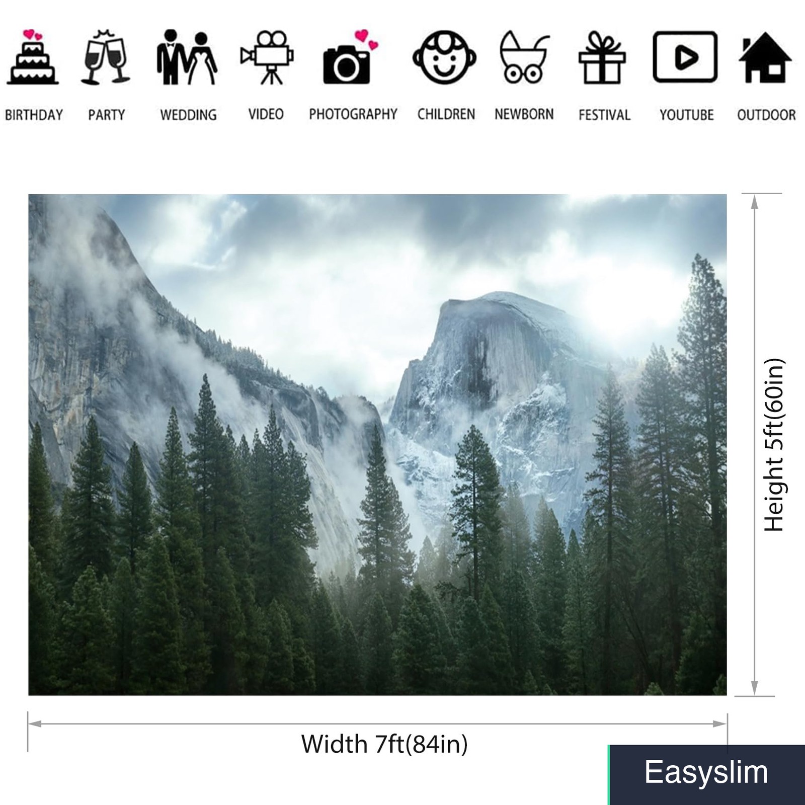 Photography Backdrop 7x5ft Forest Mountain Misty Vinyl Nature Scene