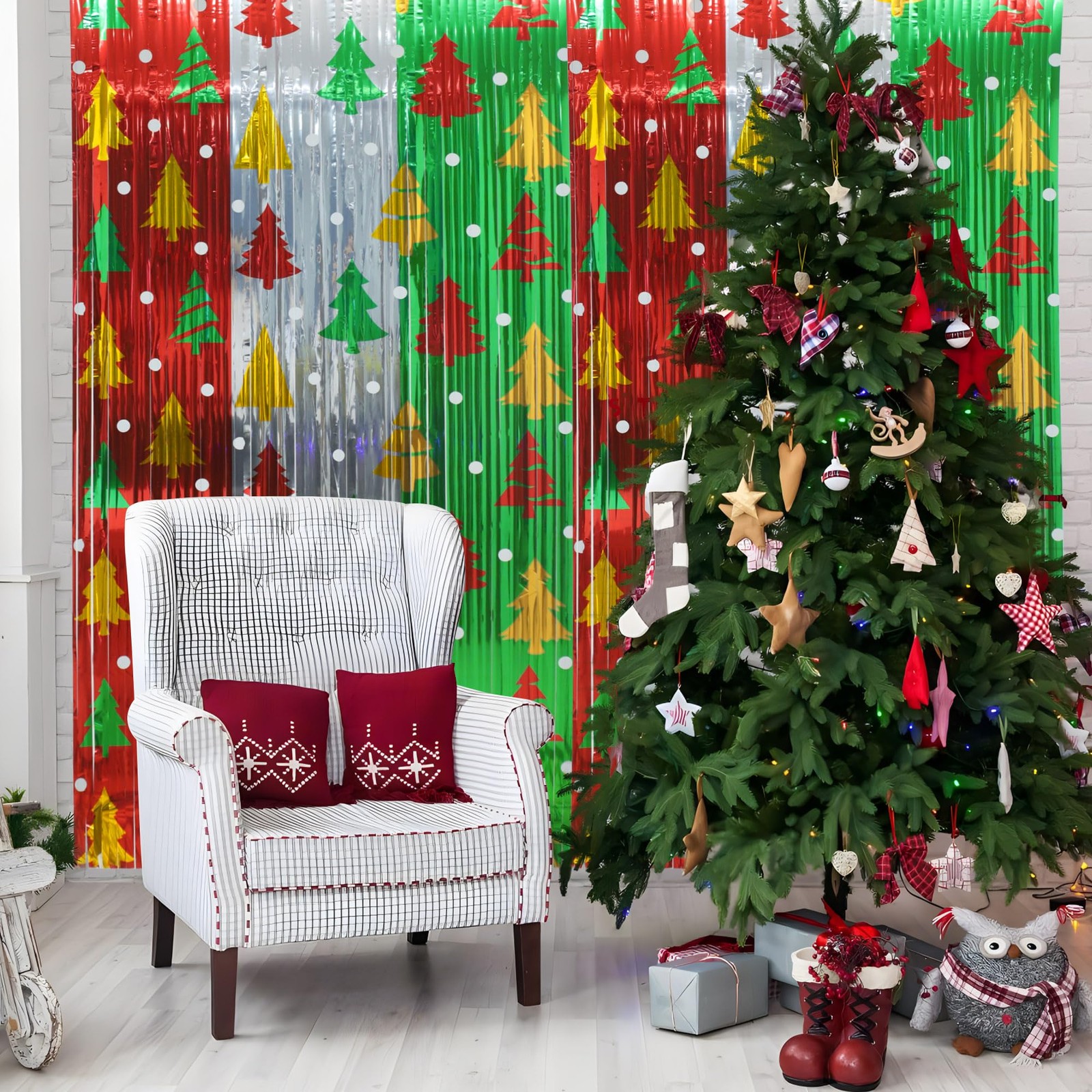 4 Pack Christmas Foil Fringe Curtains 3.3 x 6.6 Ft Christmas Tree Tinsel Curt…