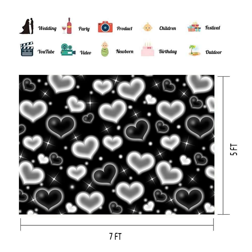LYCGS 7X5FT Black Heart Photo Backdrop 90s Backdrops for Photoshoot Valentine…