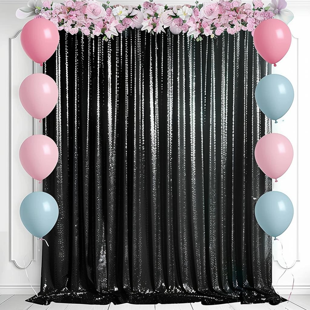 Halloween Black Sequin Backdrop Curtain 10x8ft 1 Panel Glitter Photography