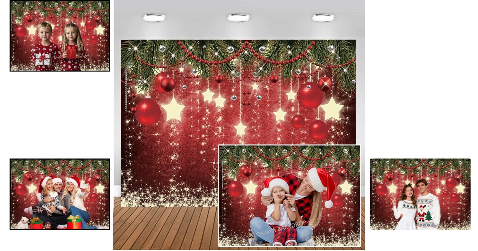 Festive 7x5ft Red Ball Christmas Backdrop for Holiday Parties