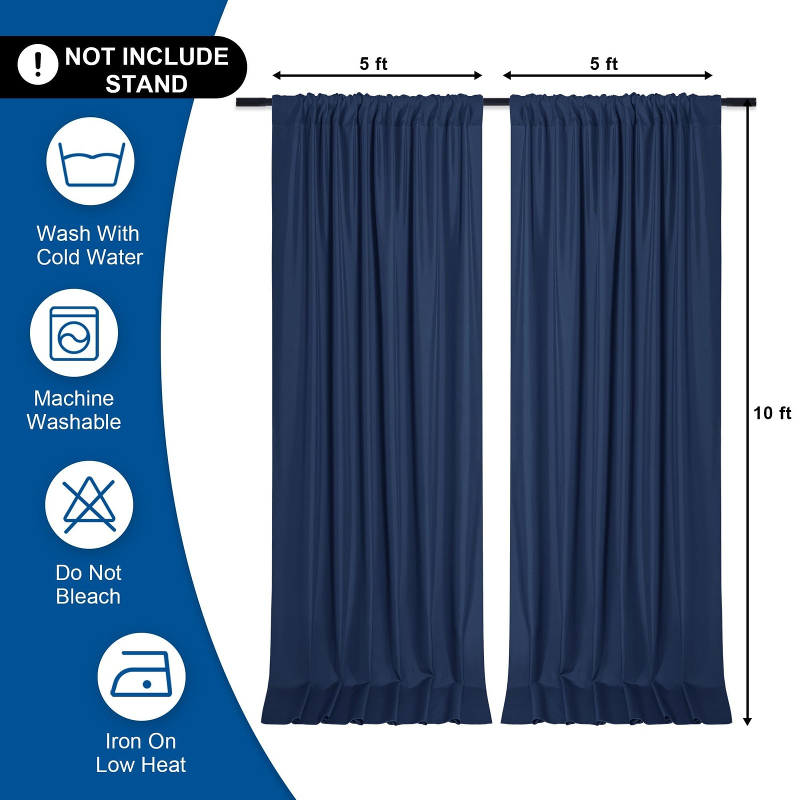 2 PCS 5×10 Ft Navy Blue Backdrop Curtain Panel Photography Background Drape