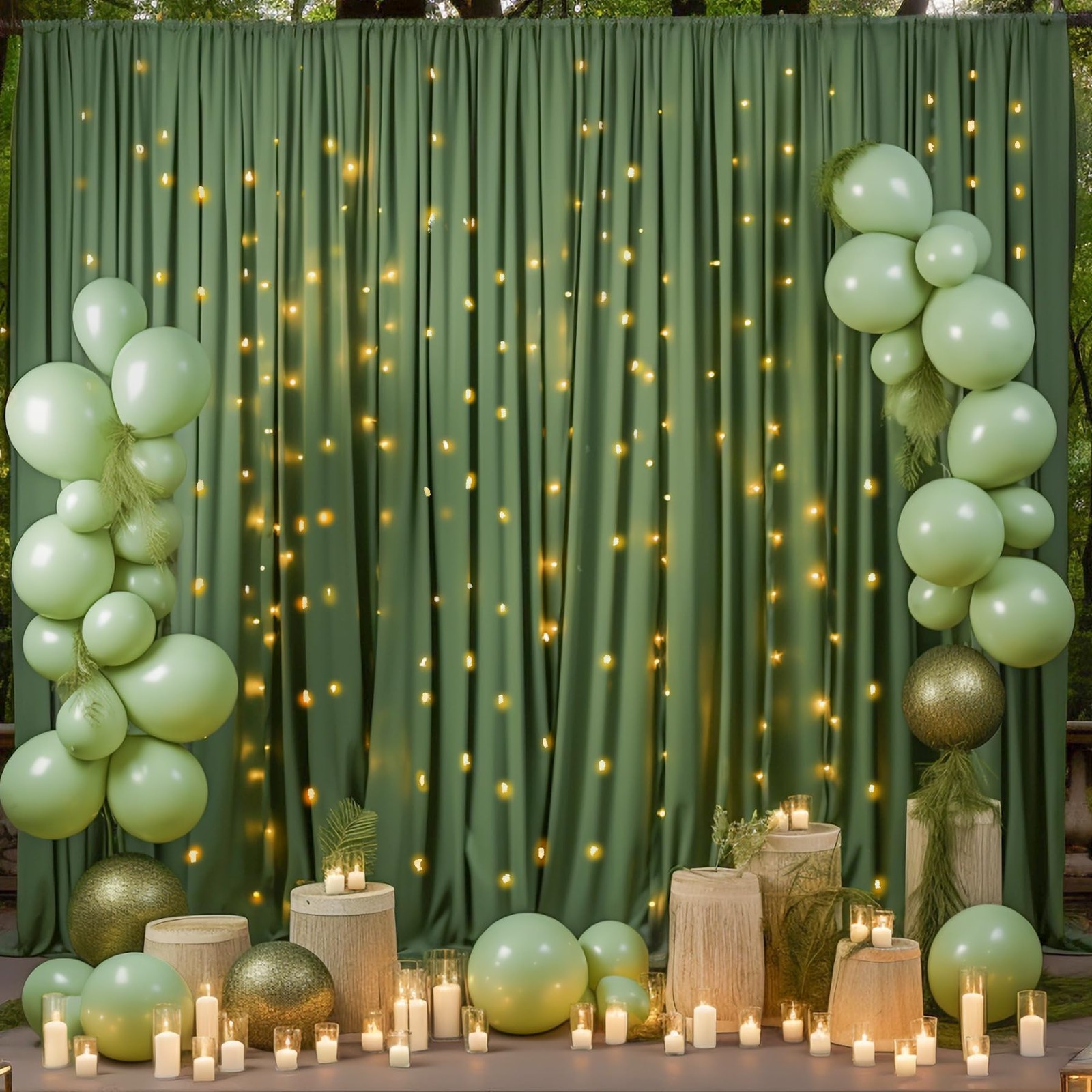 2 PCS Valley Dark Green Backdrop Curtains 5×10 Ft Panels Party Photography