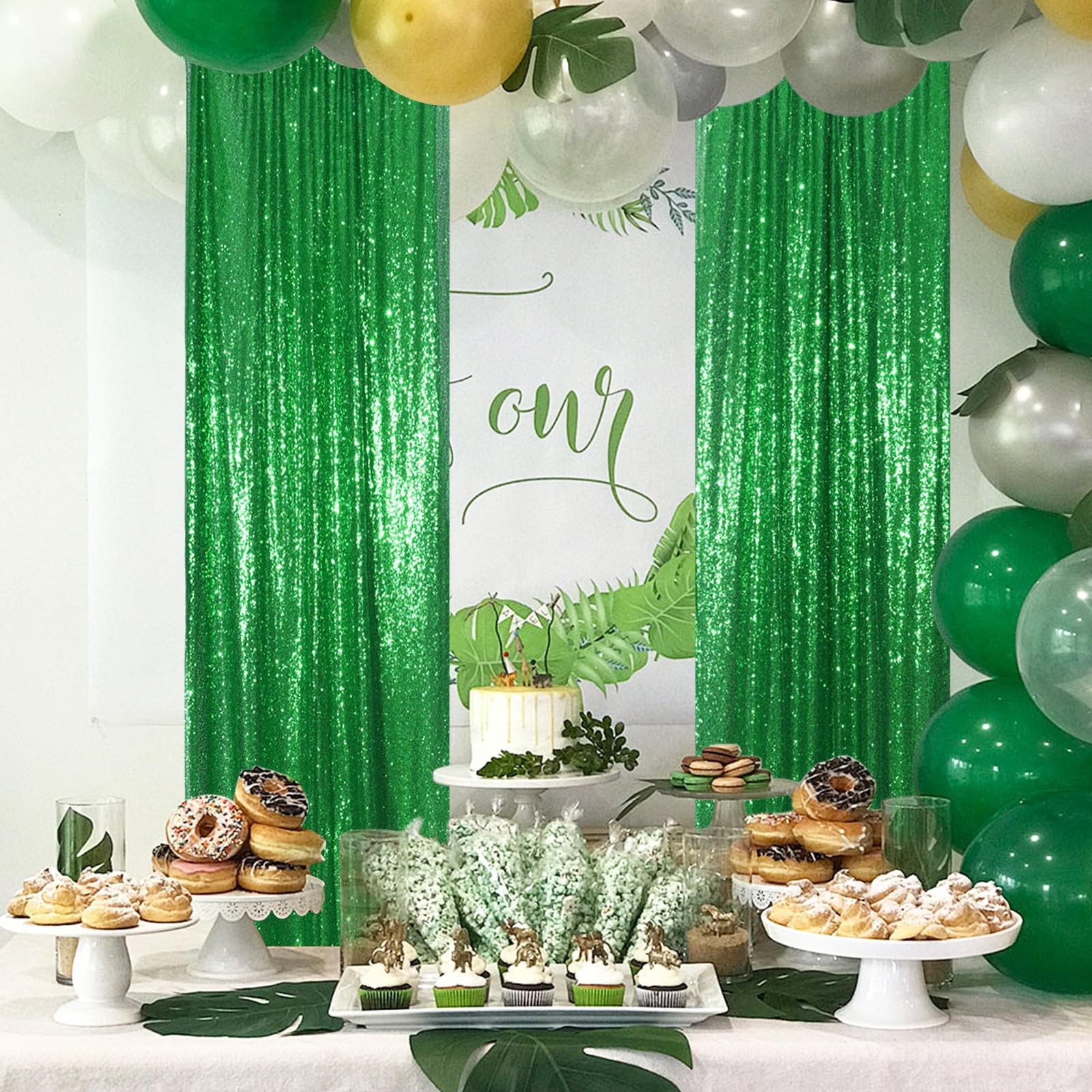 PartyDelight Green Sequin Backdrop Curtains 24″W x 96″L (Pack of 2),