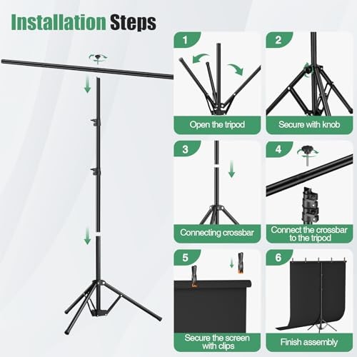 Black Backdrop Kit, 5×7ft Portable Black Photo Background with 5x7ft black