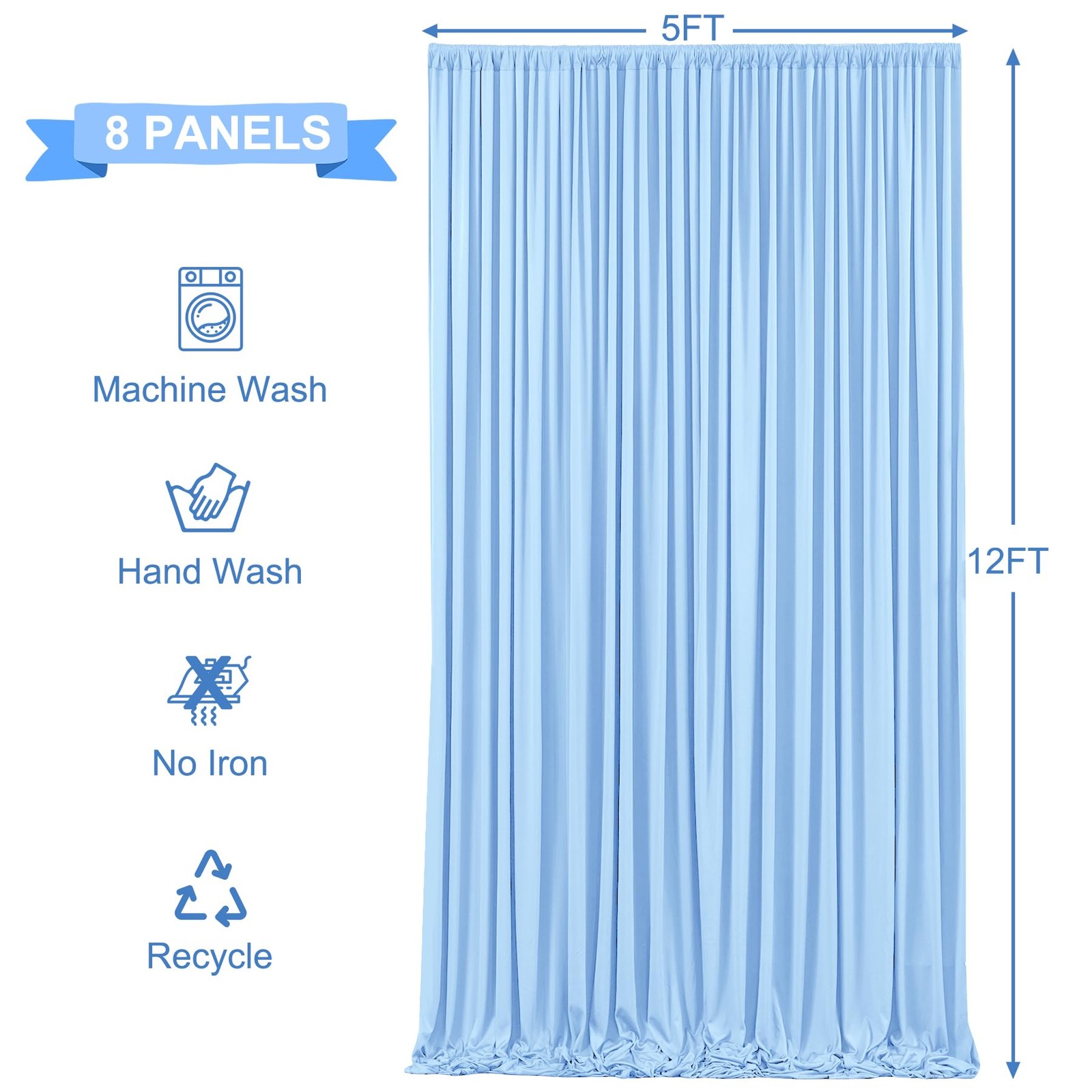 40ft x 12ft Baby Blue Backdrop 40FTx12FT (W5’xH12′, 8 Panels),