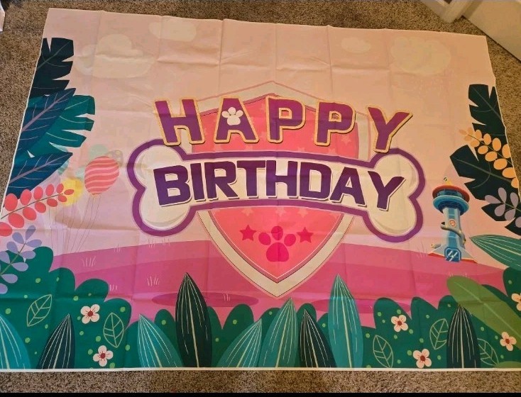 Pink Paw Patrol Happy Birthday Backdrop Photo Banner Decoration 5×7 Ft
