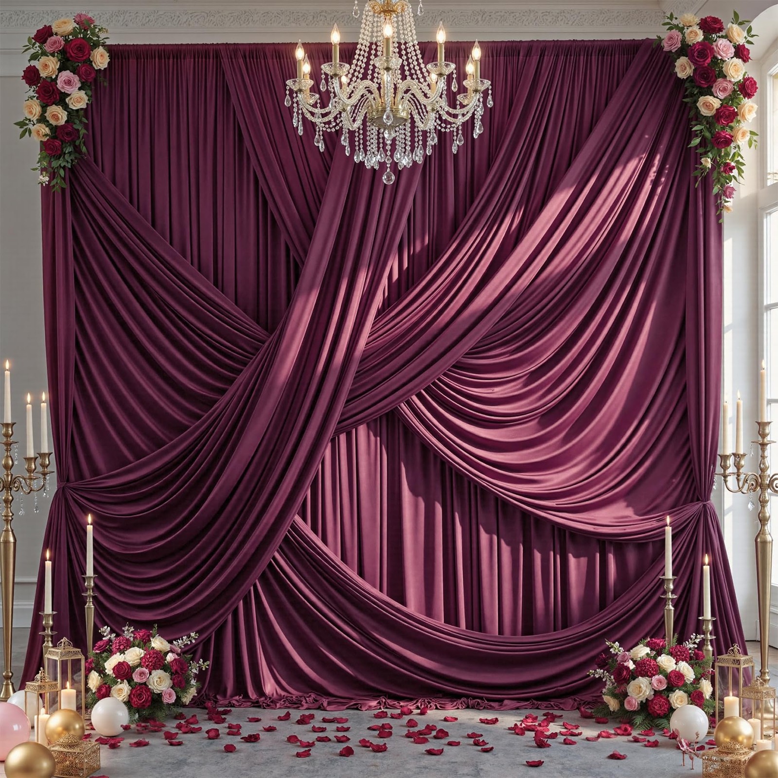 10x12ft Burgundy Backdrop Curtains Wrinkle Free Polyester Photo Drapes 2 PCS
