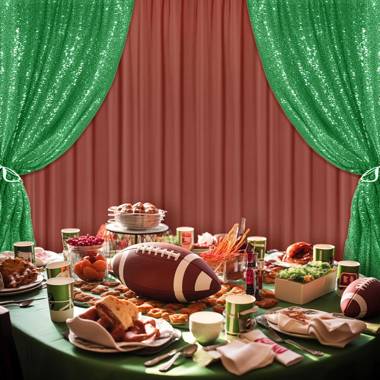 4 Panels Backdrop Curtains 4×10 Ft Sequin 7×10 Ft Chiffon Photo Brown Green