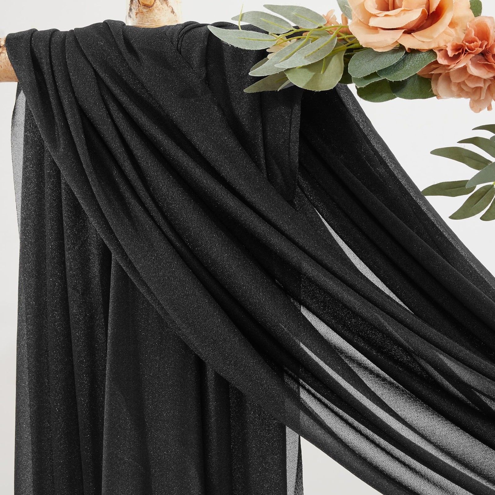 2 Panels Black Arch Draping Fabric, 30 Inch x 20FT, Sheer Backdrop, Decor