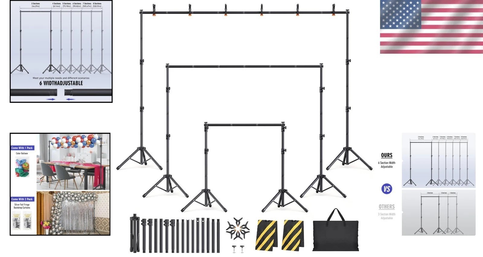 Adjustable Backdrop Stand Kit – 10×7.5ft, 6 Widths for Events & Photography