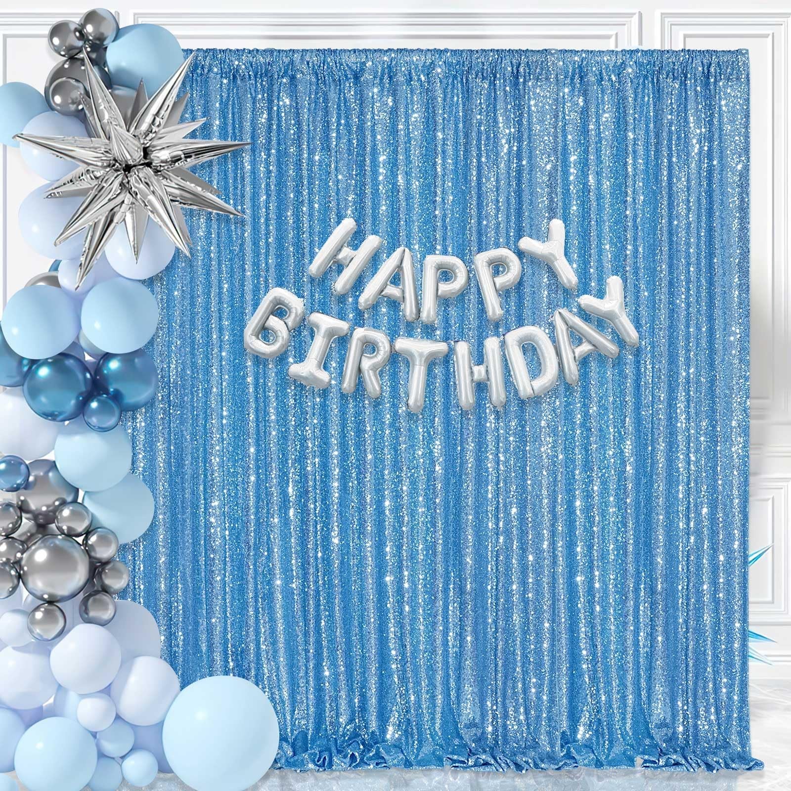 Baby Blue Glitter Shimmer Sequin Party Photo Backdrop Curtain 8×8 Ft Panel