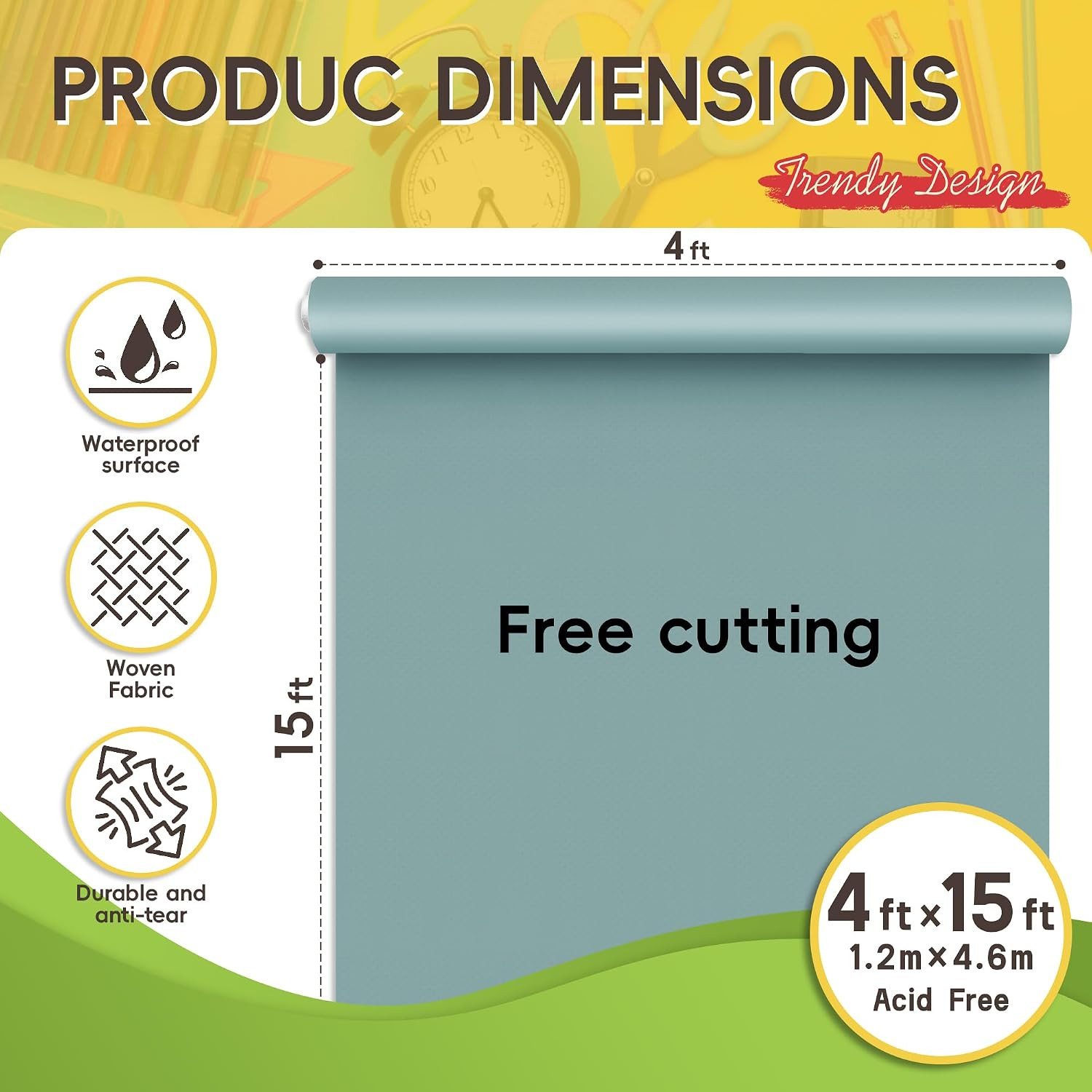 4Ft X 15Ft Pale Sage Green Bulletin Board Fabric Roll, Non-Woven Bulletin Board