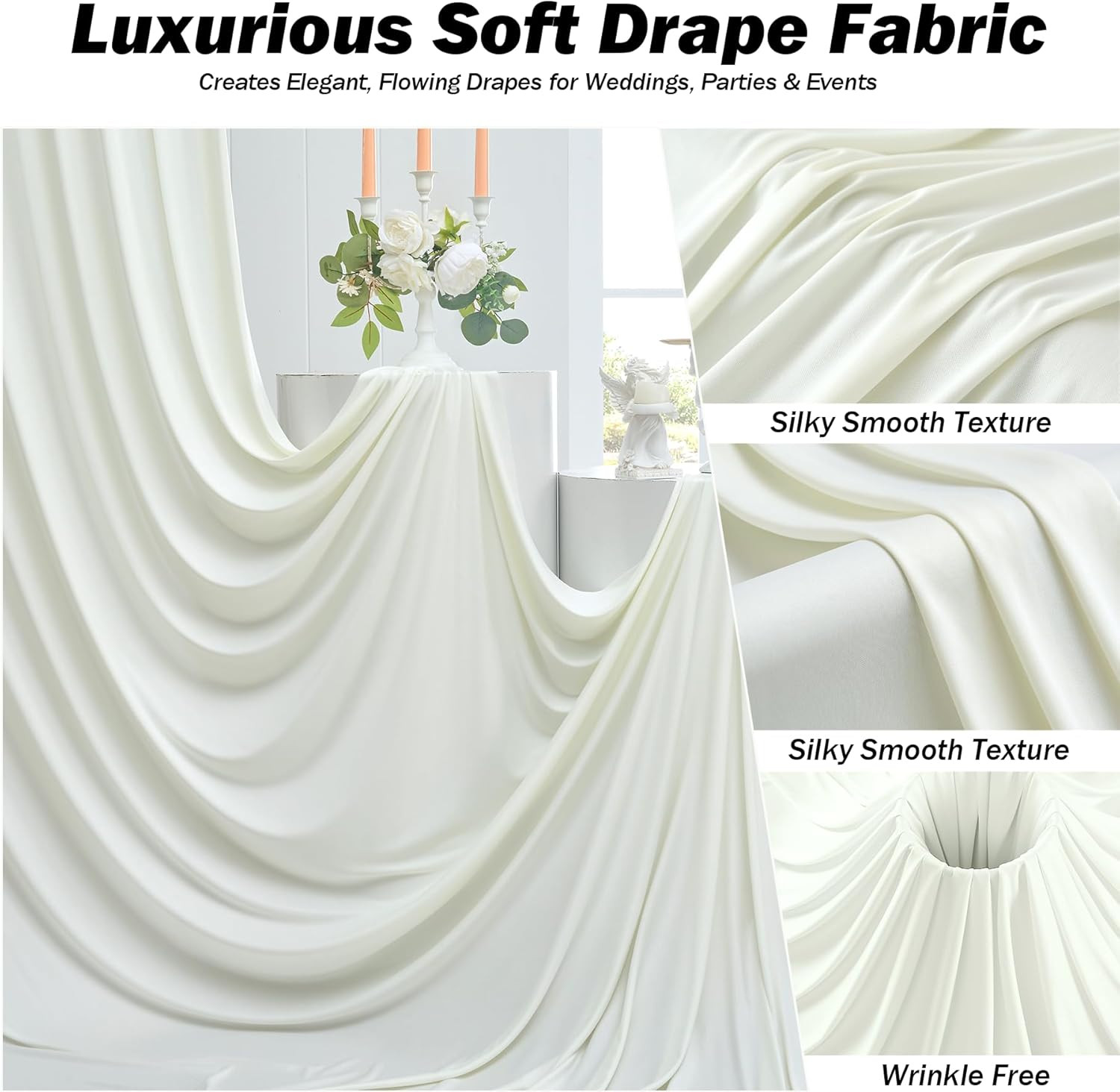 30Ft×12Ft Ivory Backdrop Curtain for Wedding Parties, 6 Panels Wrinkle Free Poly