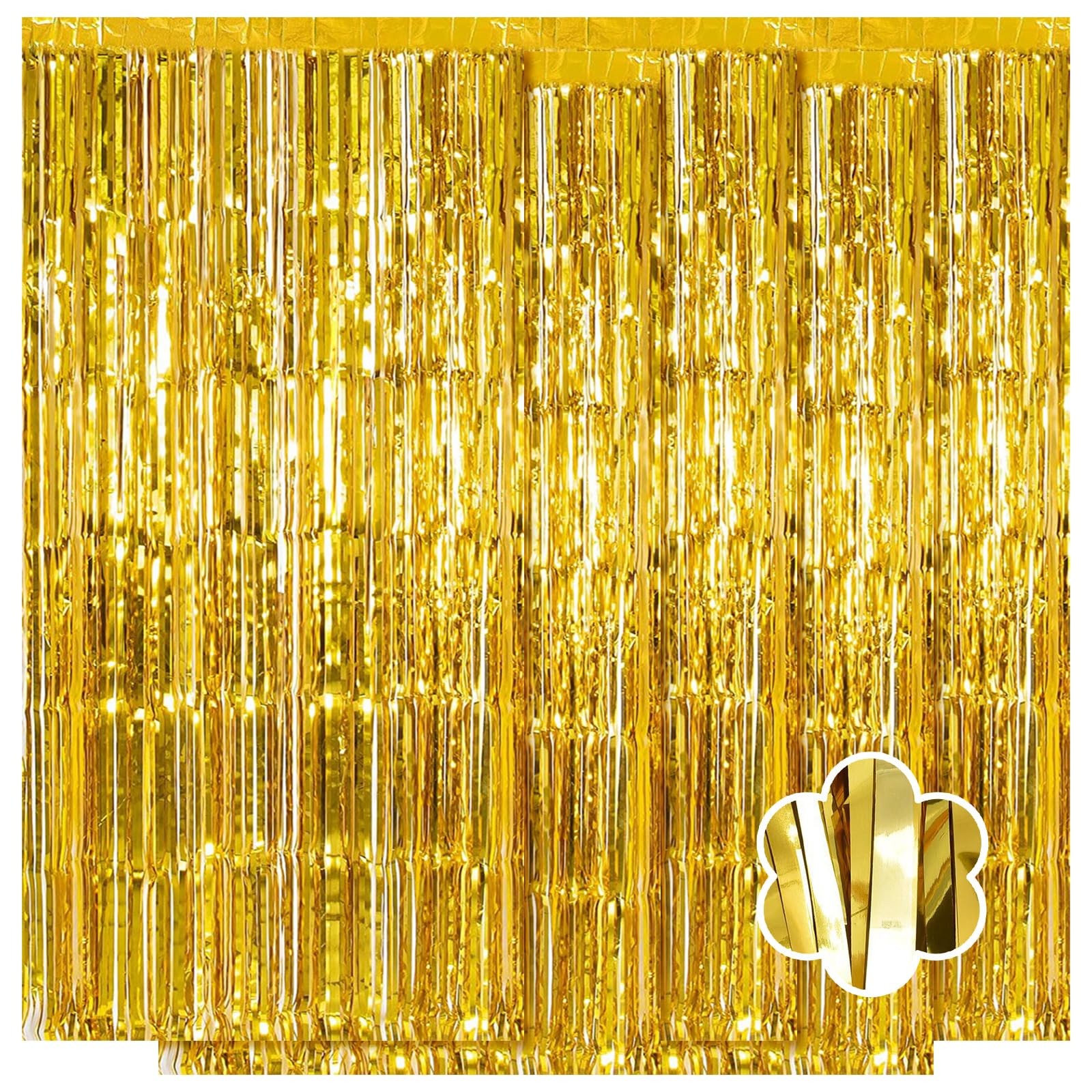 5 PCS Gold Foil Curtain Backdrop Metallic Tinsel Fringe Streamer 3.2×9.8 FT