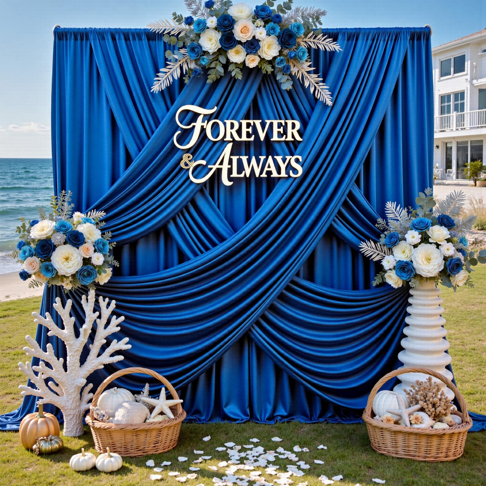 50ft x 12ft Wrinkle Free Royal Blue Backdrop 5FT×12FT_10 Panels,