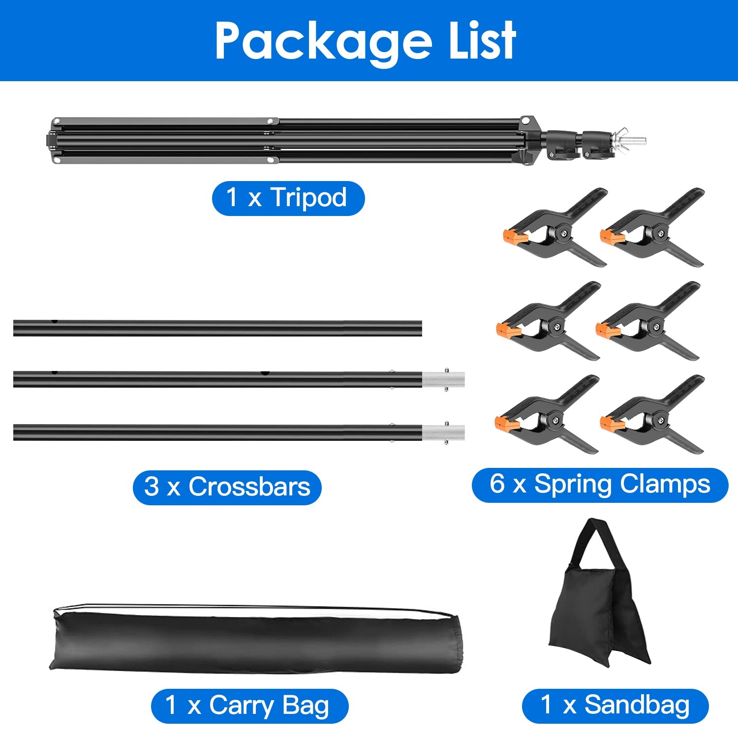 T-Shape Portable Backdrop Stand, Adjustable Photo Stand w/ 6 Spring Clamp