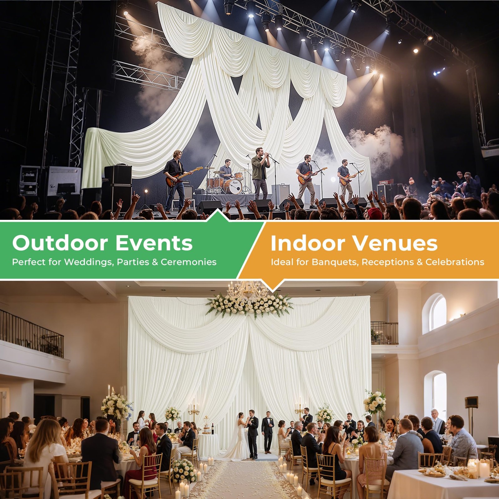 2 Panel Backdrop Curtain 10×14 FT Ivory WrinkleFree Fabric Wedding Party