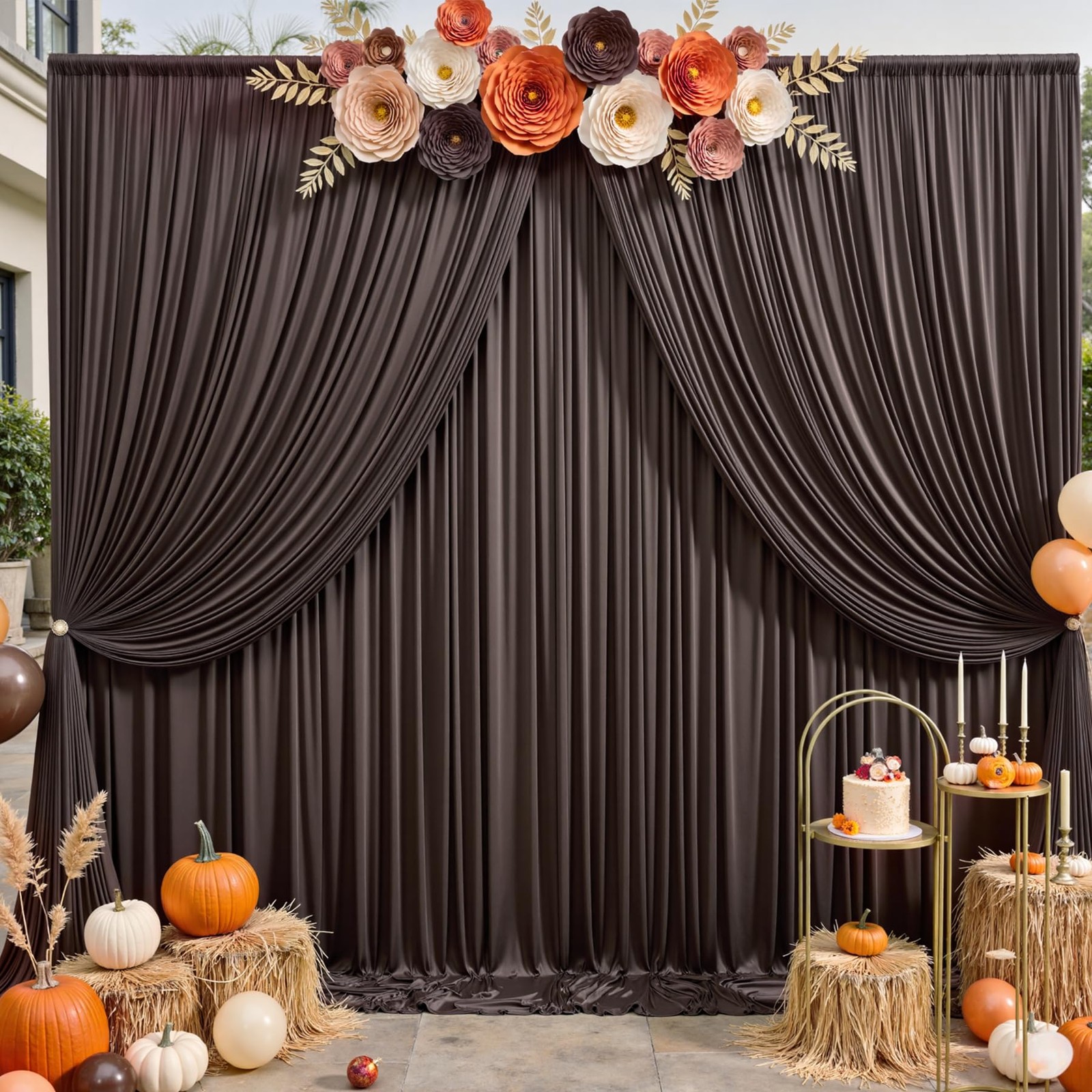 2 PCS 10×12 ft Brown Backdrop Curtains Wrinkle Free Polyester Photo Drapes