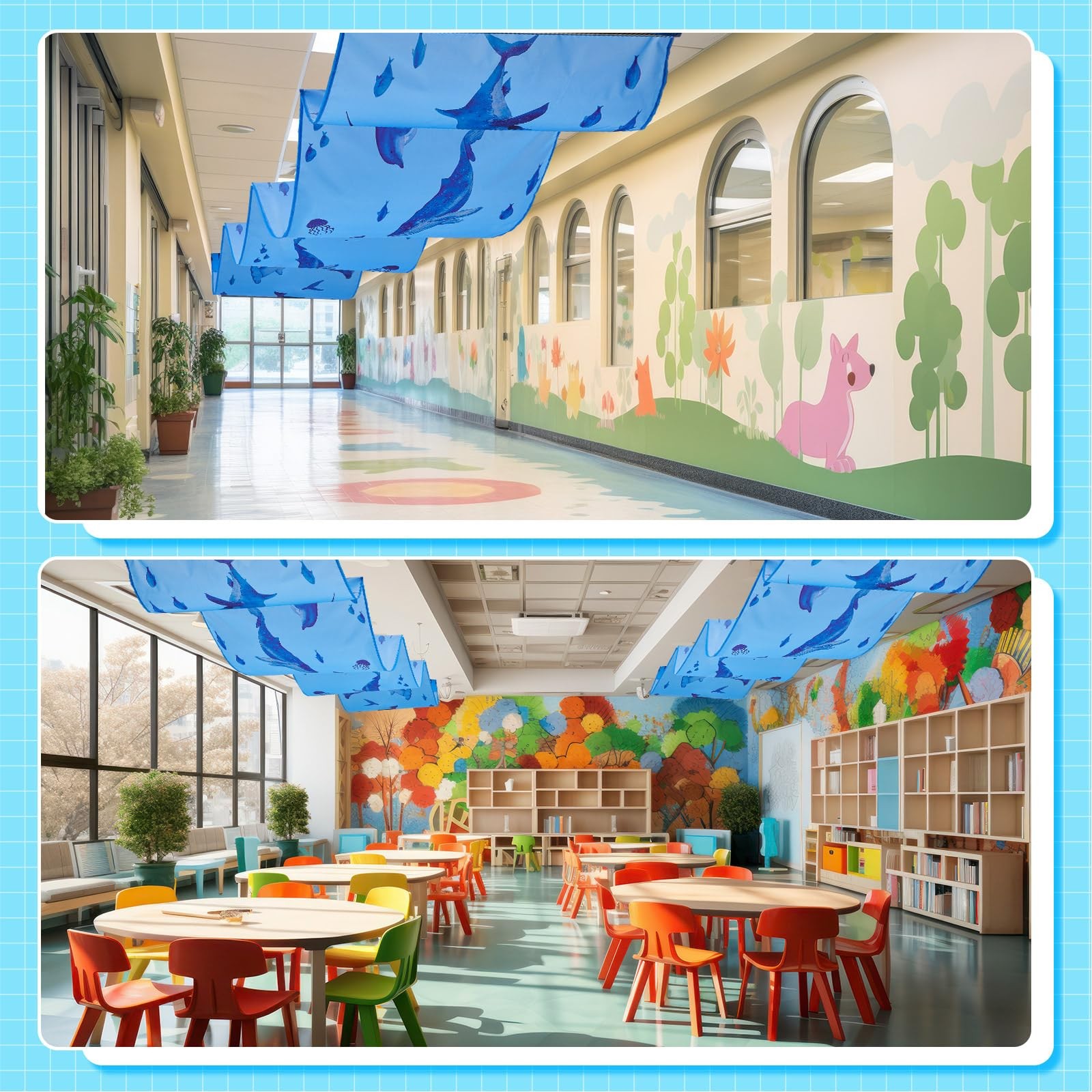 32 Inch x 16 ft Under The Ocean Classroom Decorations Shark Whale Ceiling Dec…