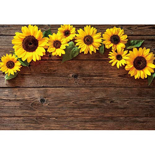 Wood Plank Sunflower Background for Photography 5x3ft Vintage Brown Wooden