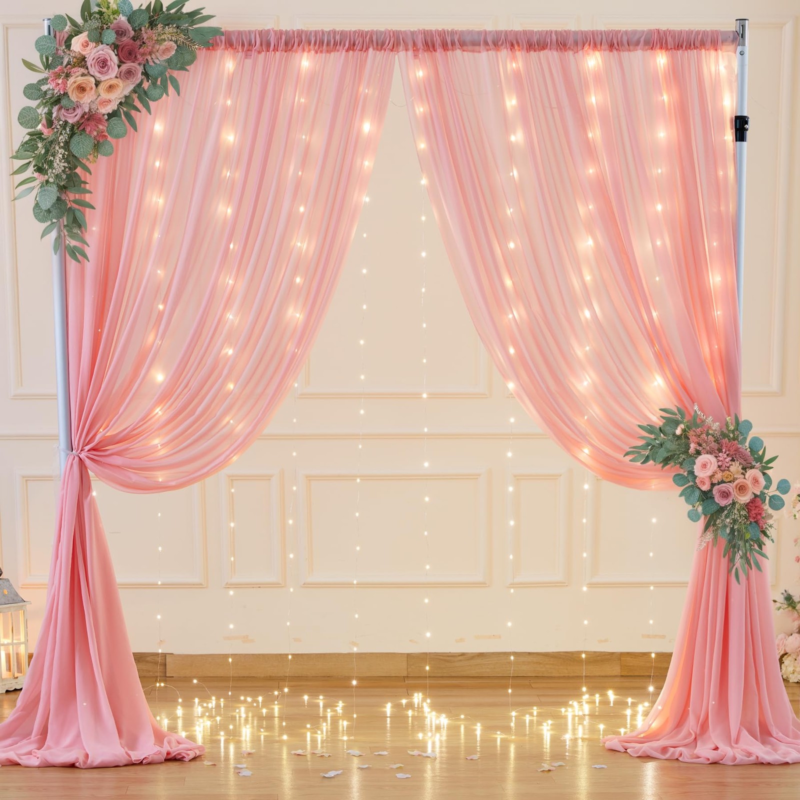 10x7FT Baby Pink Chiffon Backdrop Curtain Lights String Sheer Photo Decor