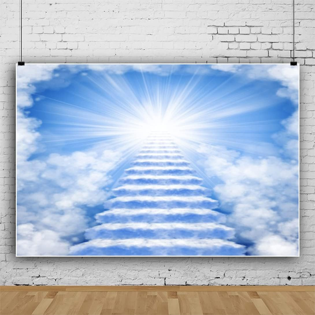 5X3Ft Heaven Backdrop – Stairs to Heaven Paradise God Bless Banner – Holy