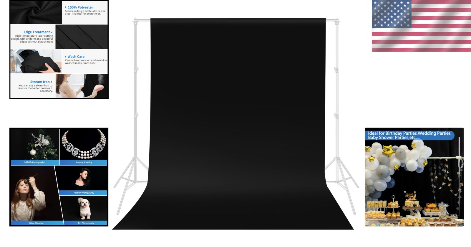 5×7 ft Black Photo Backdrop – Perfect for Professional Photography & Parties