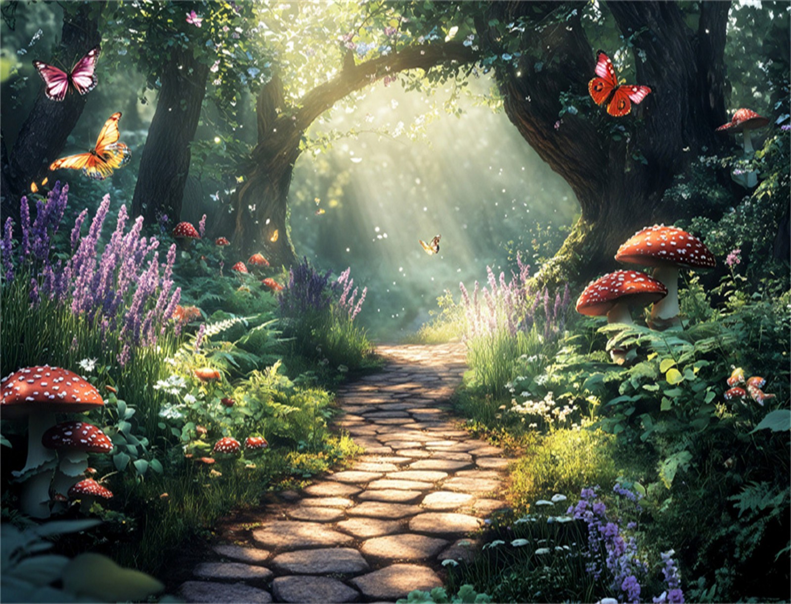 10x8ft Colorful Floral Green Enchanted Forest Vinyl Backdrop Photo Background