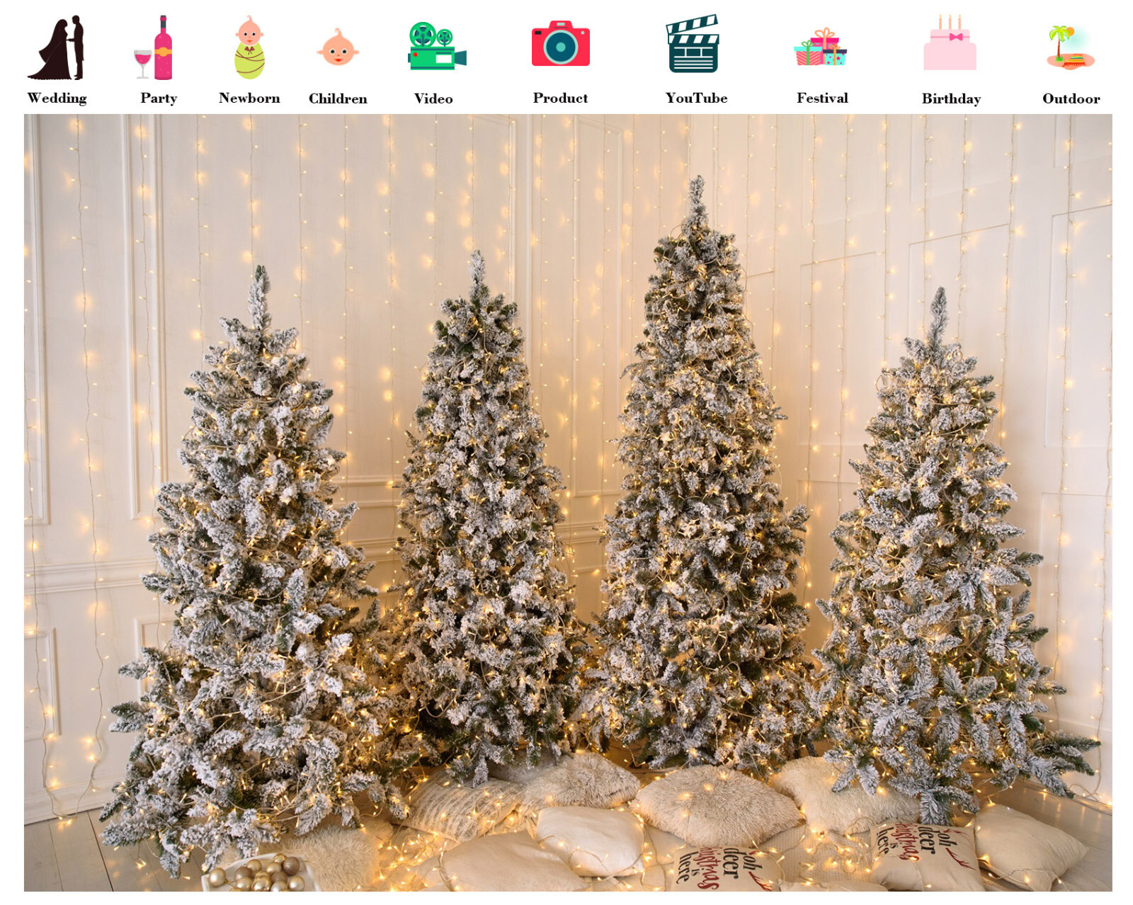 10x8ft Winter Pine Christmas Tree Holiday Party Photo Background Studio Props