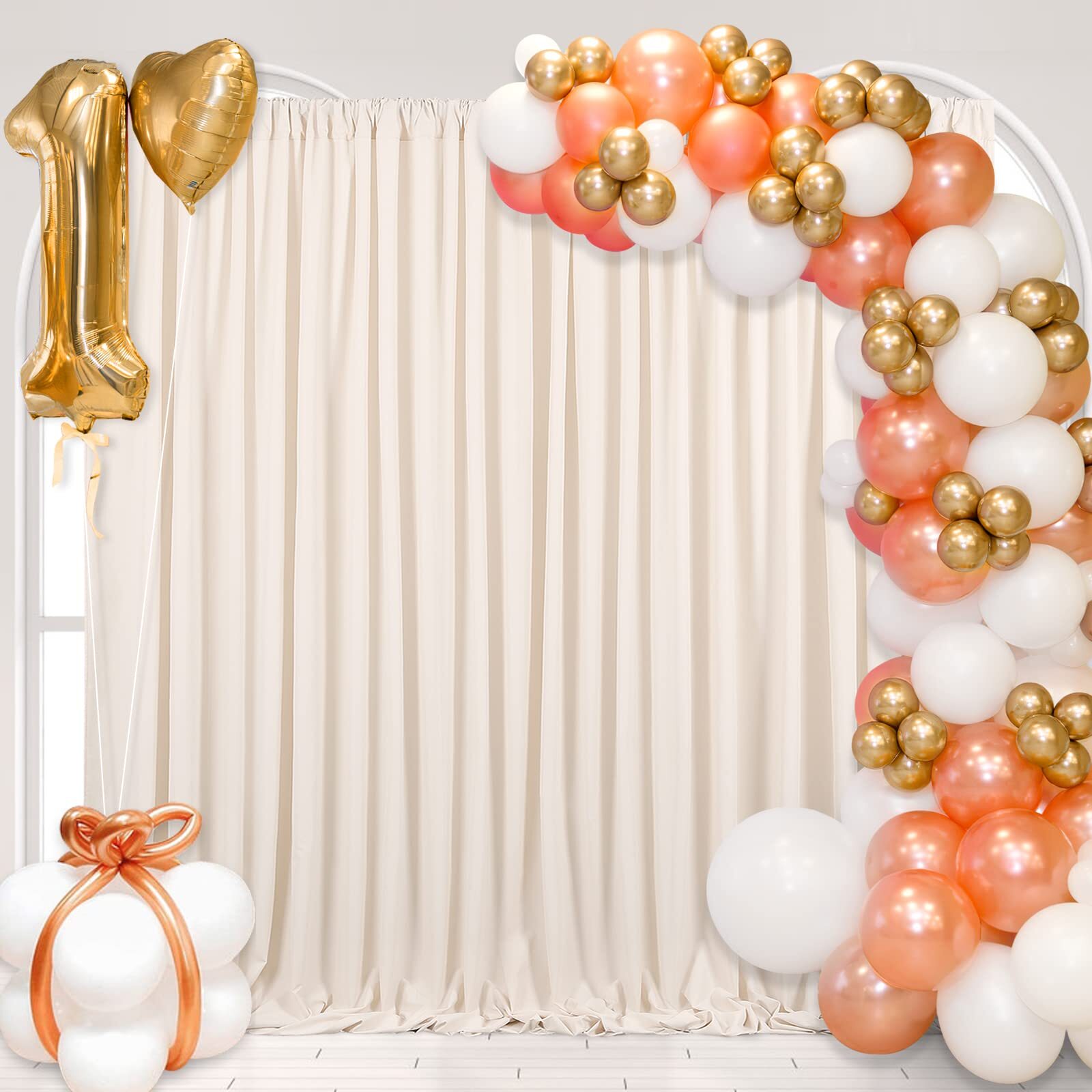 Wrinkle Free Ivory Backdrop Curtains 2 Panels 5ftx8ft Polyester Wedding Backd…