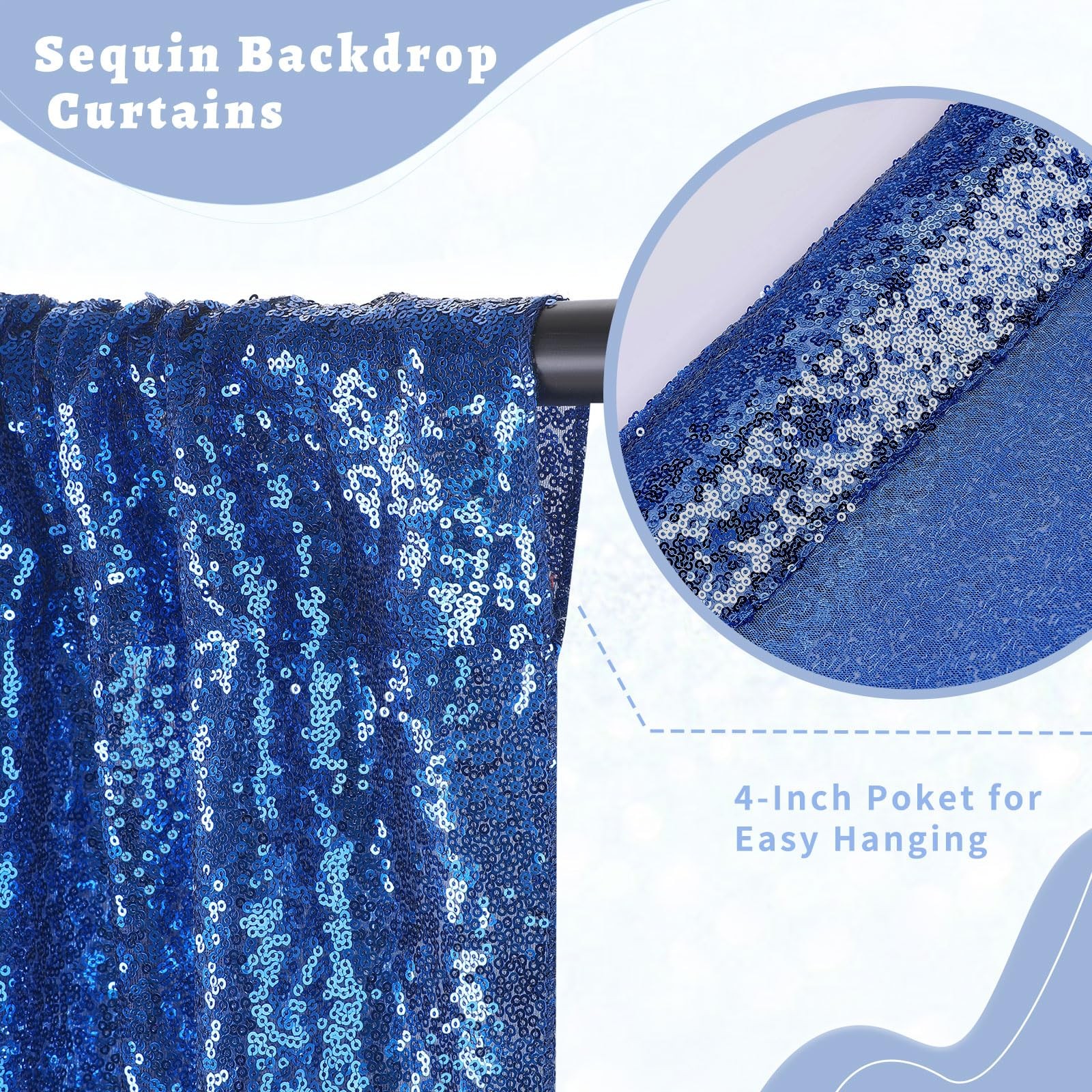 Royal Blue Sequin Backdrop Curtains 2 Packs 2ftx8ft Sparkly Backdrop Fabric G…