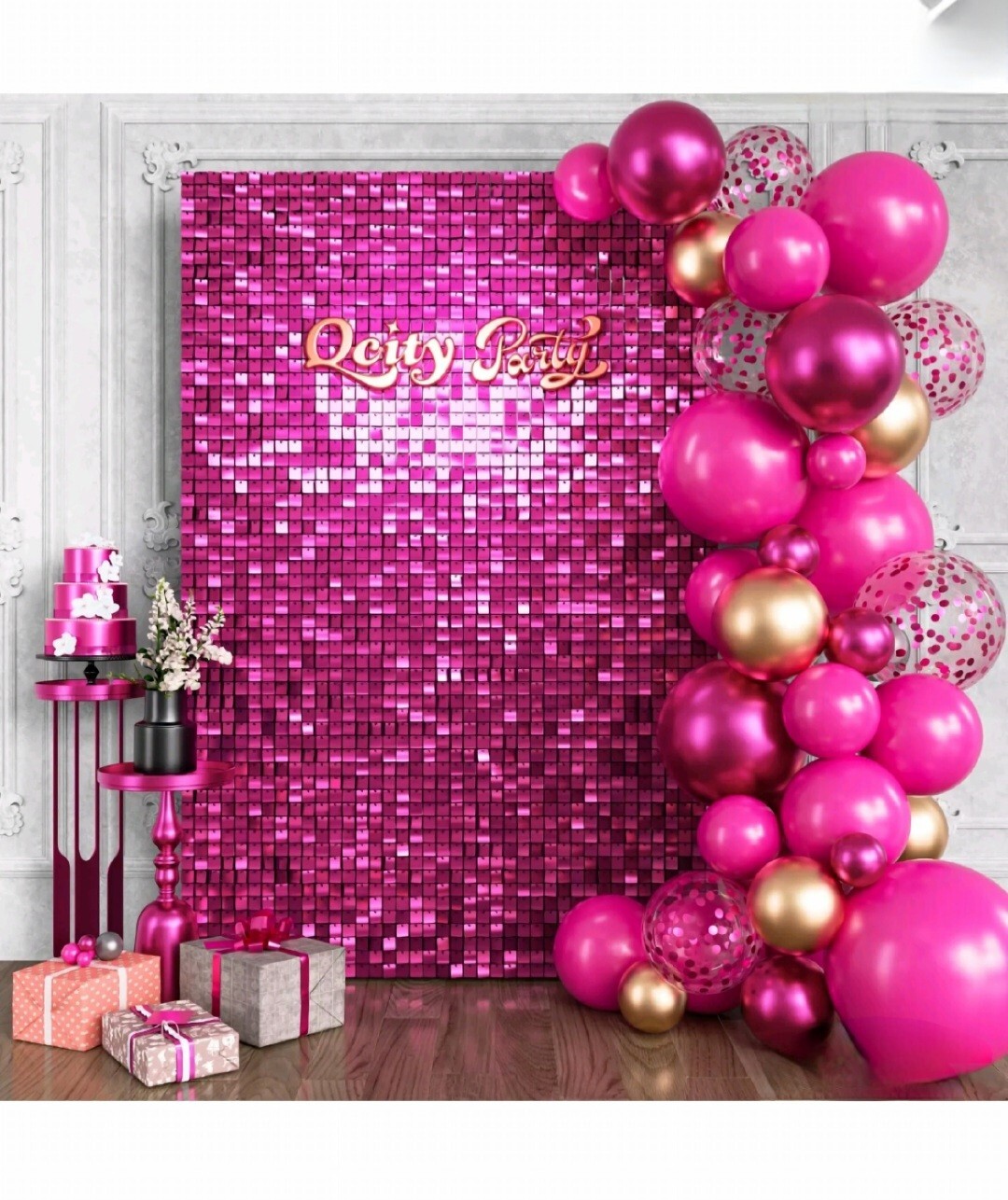 Photo BOOTH BACKDROP Hot Pink Shimmer Wall 36PCS Square Sequin Glitter new 6×6