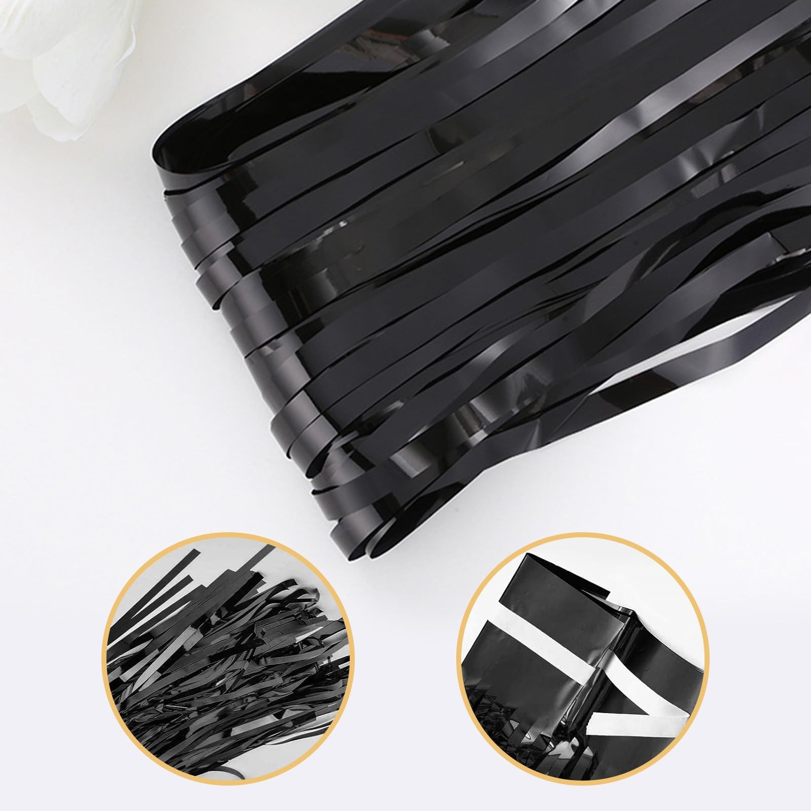 Black Foil Curtain Backdrop 3.2×9.8ft Metallic Tinsel Streamers 5 Pack Party