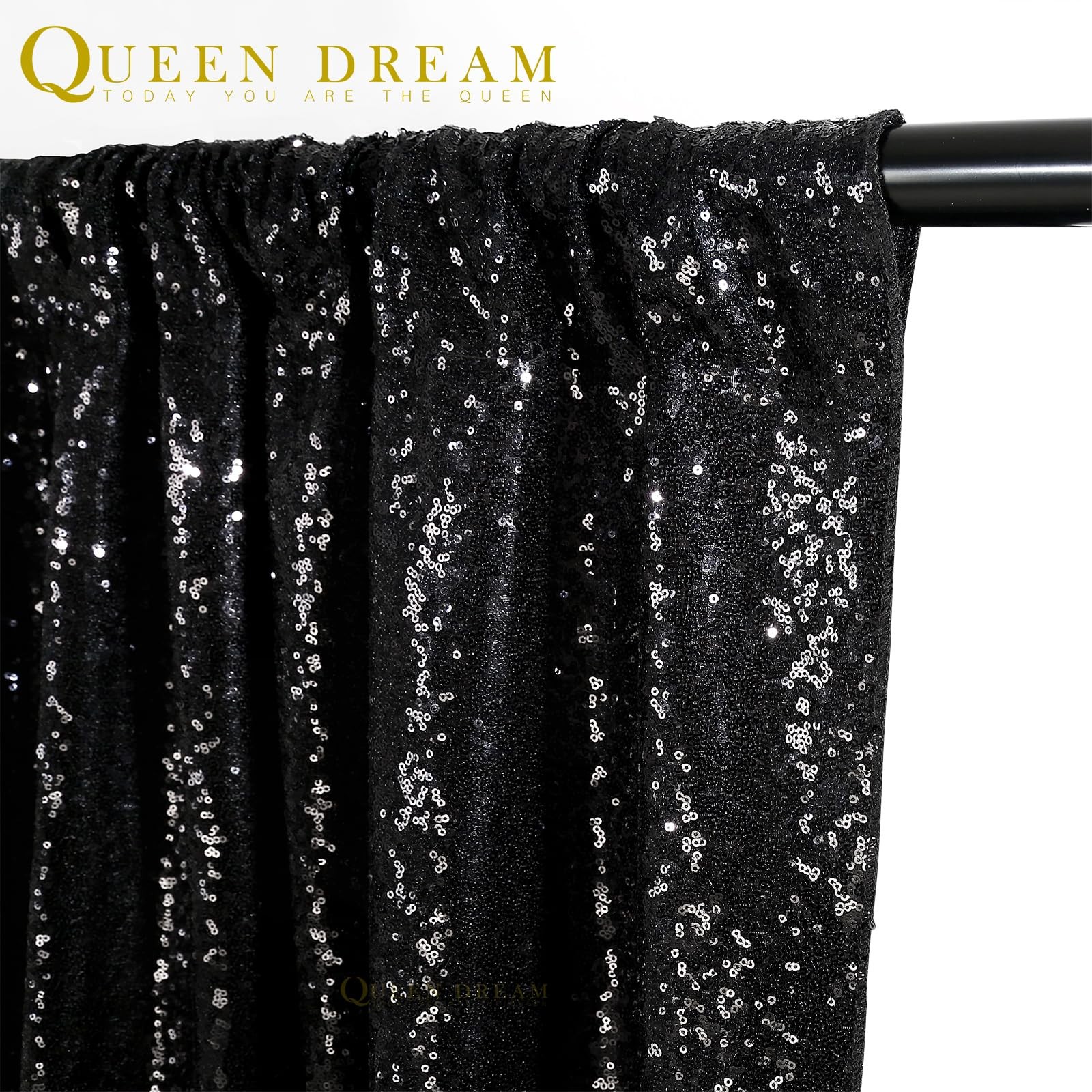 4 PCS 2x8FT Black Sequin Backdrop Curtains Halloween Party Wedding Decoration