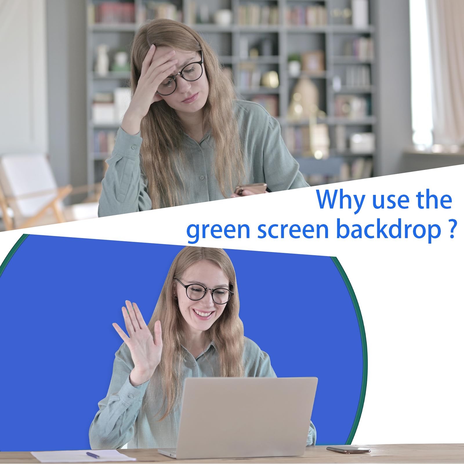 56″ Portable Green Screen Backdrop Stand Reversible Blue Screen Video Gaming
