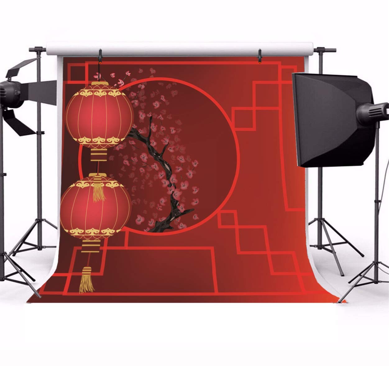 8×8 FT Chinese New Year Red Lanterns Backdrop Spring Festival Window Wall