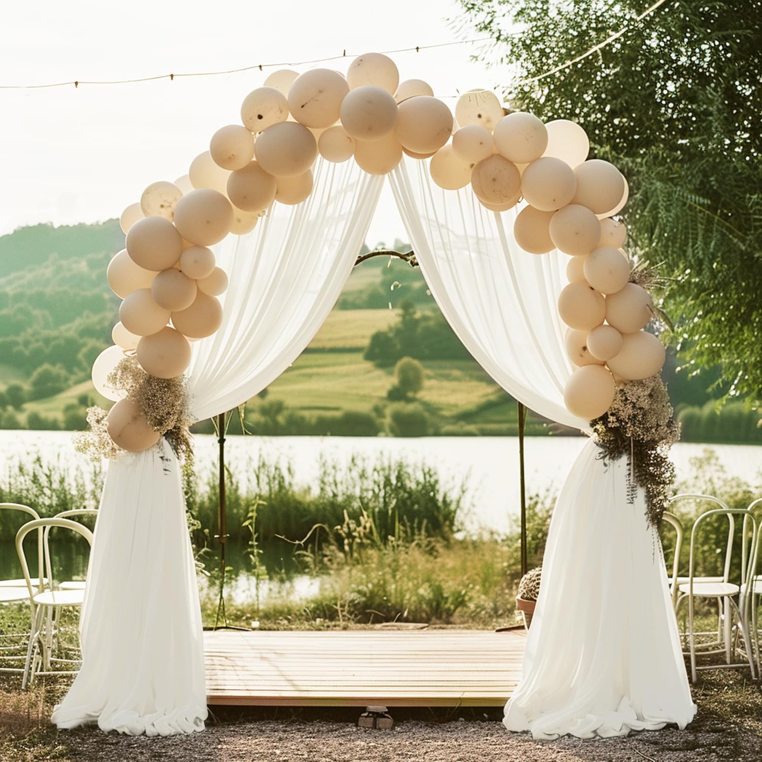 Ivory Wedding Arch Draping Fabric Backdrop 4 Panels 28.7″ X 20FT Sheer Drapes