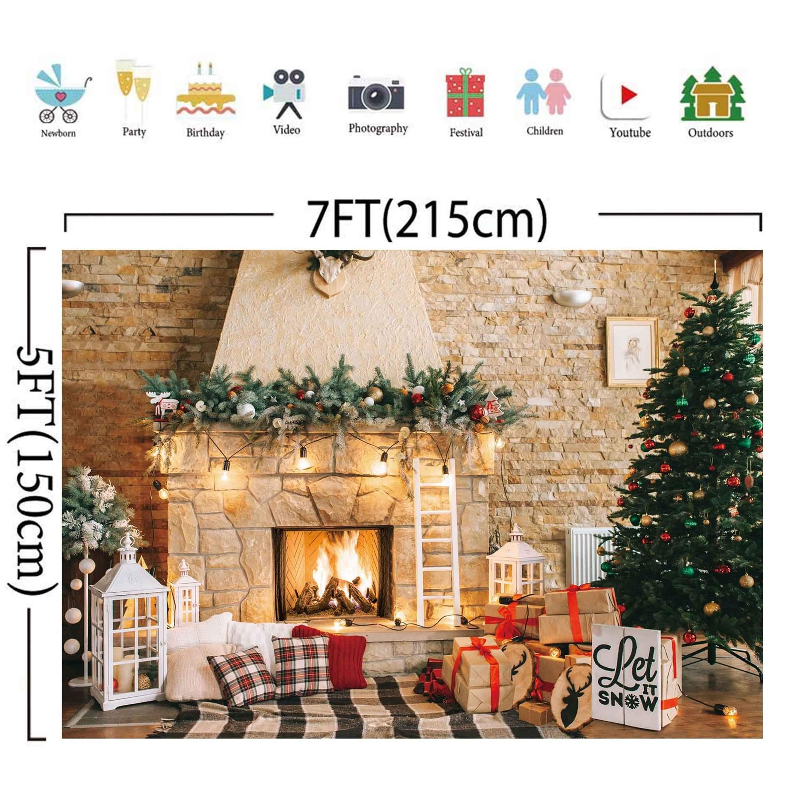Haboke 7x5ft Christmas Fireplace Theme Backdrop for Photography 7’x5′, white