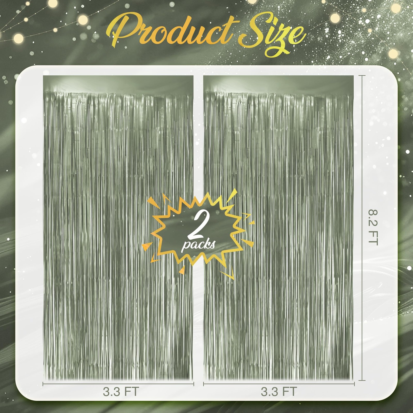 Lime Green Fringe Backdrop 3.2×8.2ft Metallic Foil Tinsel Door Streamers 2 PCS