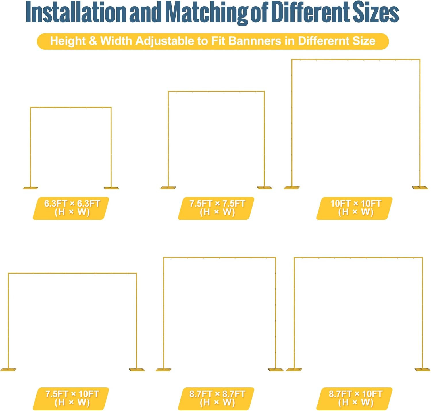 10X10 FT Backdrop Stand Heavy Duty Pipe and Drape Kit, Adjustable Gold Backdrop