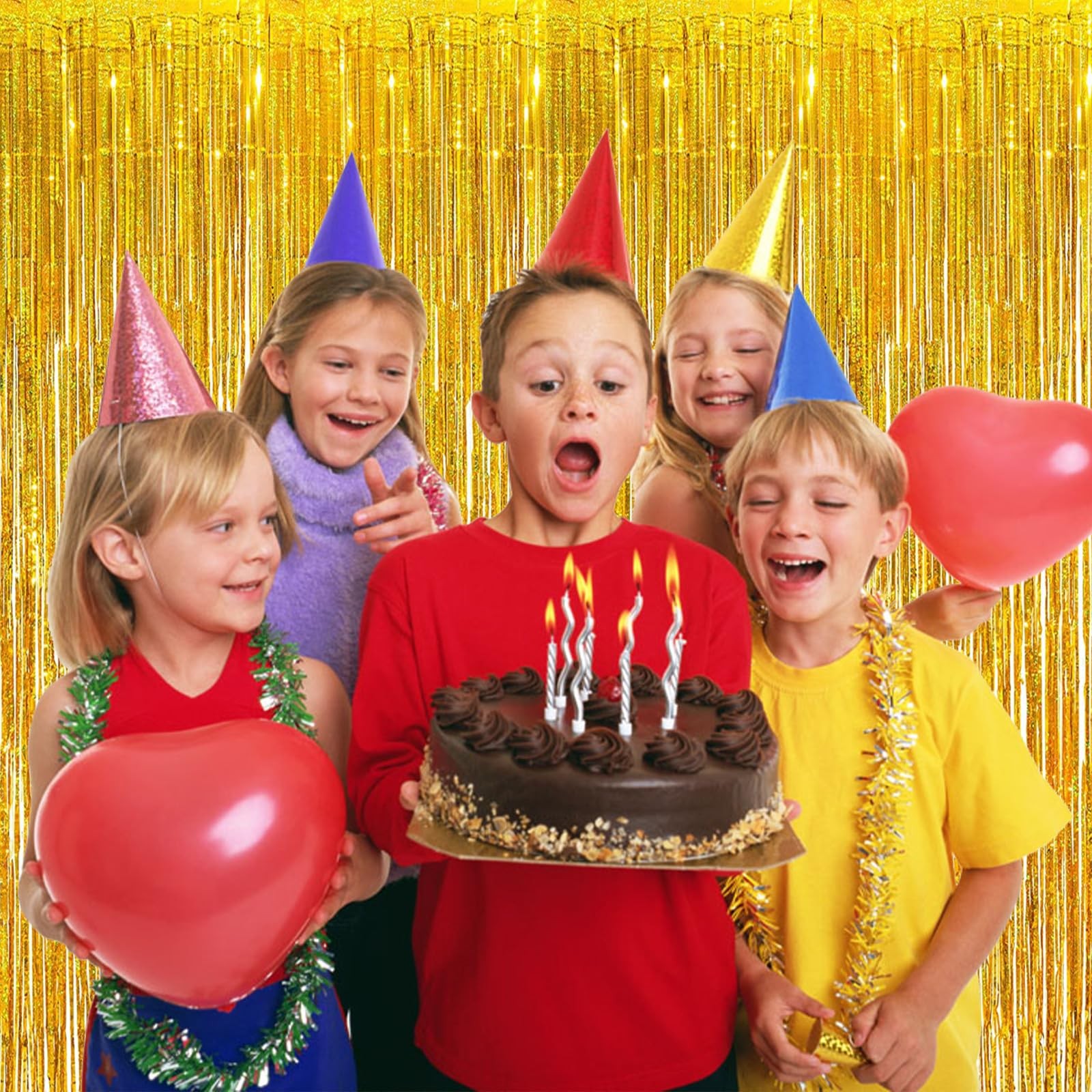 Gold 3.2×6.6ft Metallic Tinsel Foil Fringe Streamer Curtain Backdrop 10 PCS