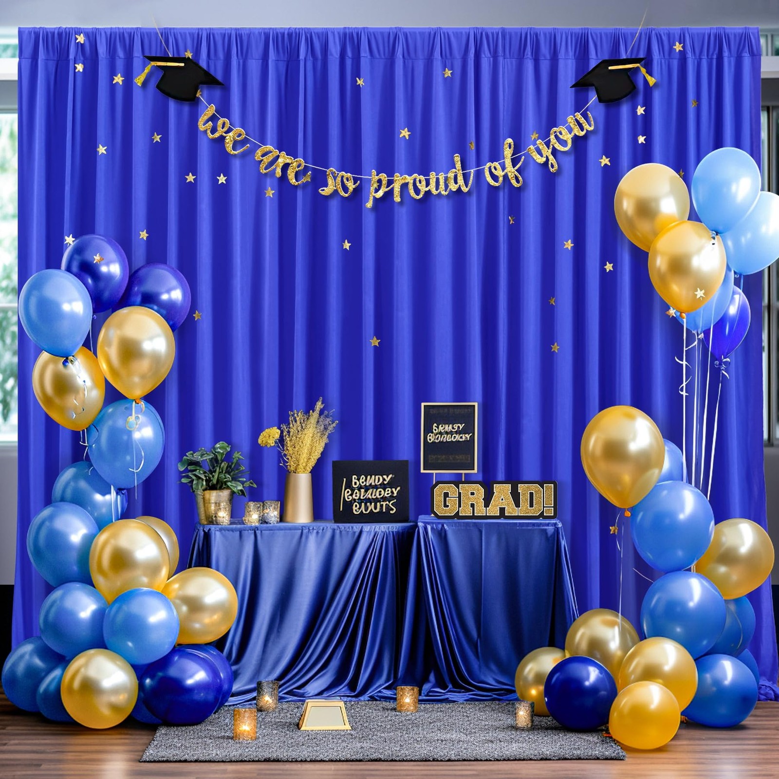 16 x 10ft Royal Blue Backdrop Curtains 4 Panels for Graduations Retirement Ph…