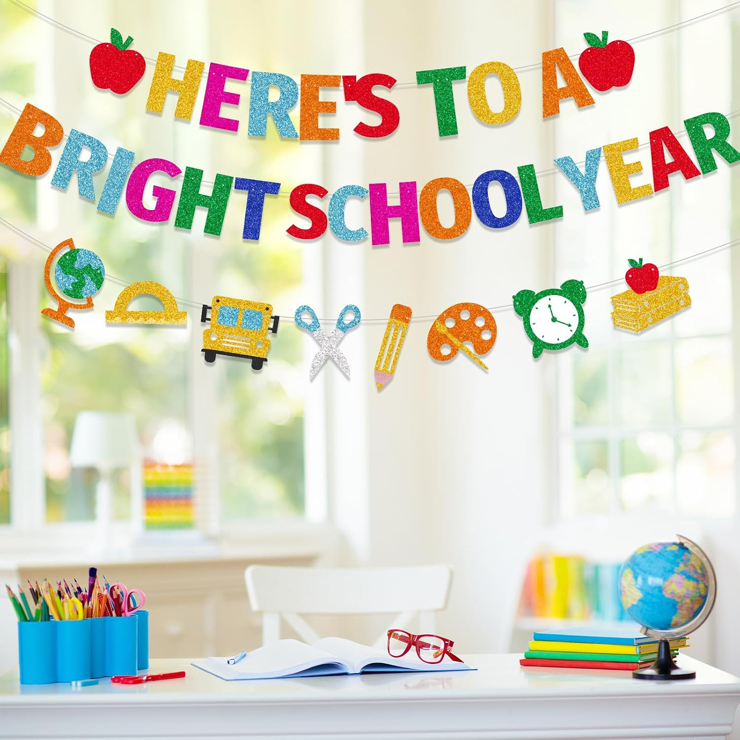 Here’S to a Bright School Year Banner,Back to School Garland Banner for First Da