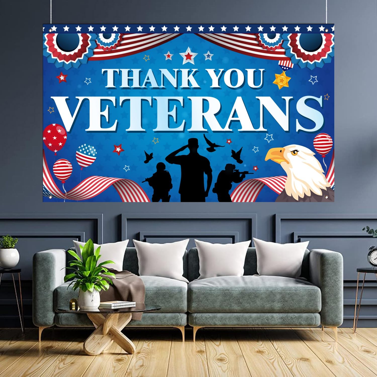 Thank You Veterans Backdrop Veterans Day Party Decorations 71×43 Inch
